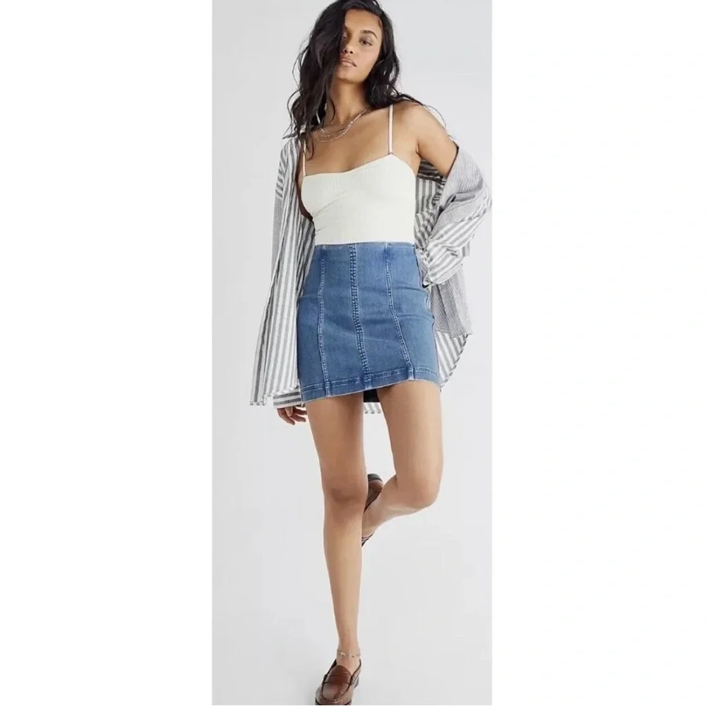 Free People Modern Femme Mini Skirt Westminster Blue 12 - Picture 2 of 8